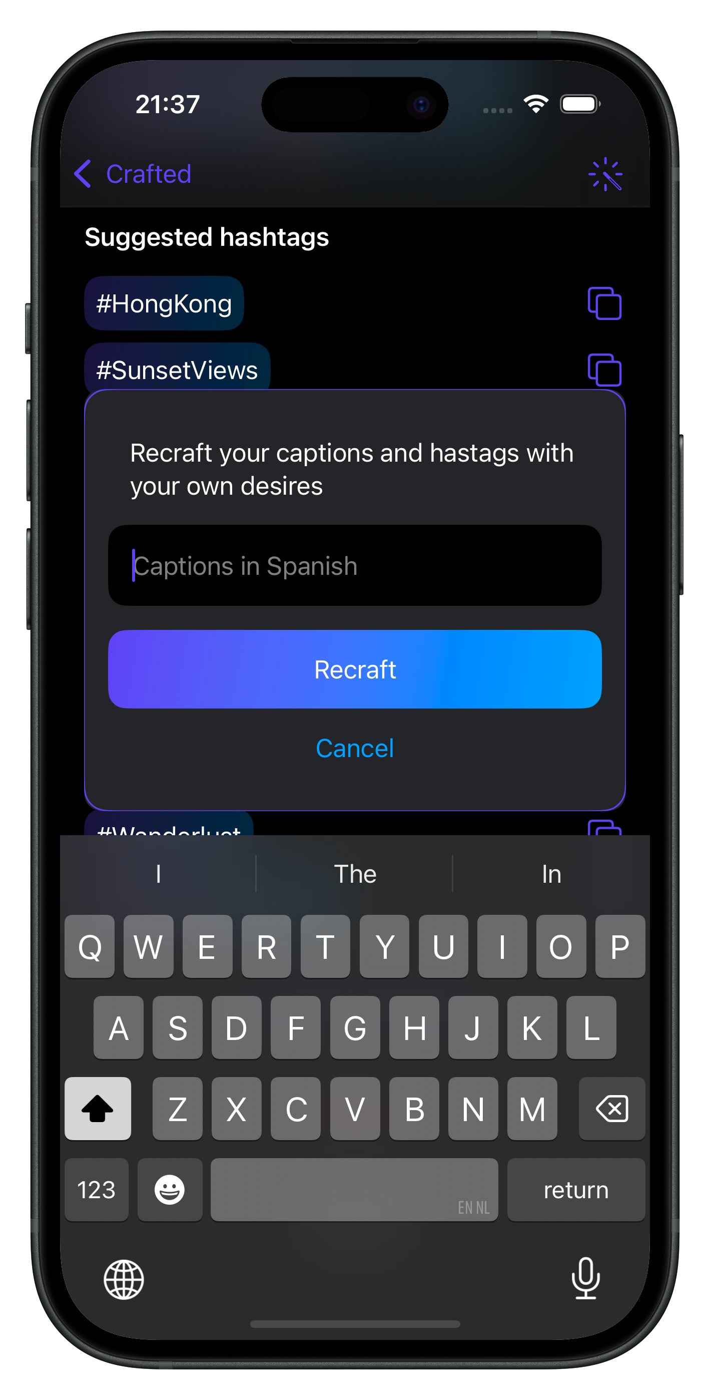 CraftCaption mockup showing customization options