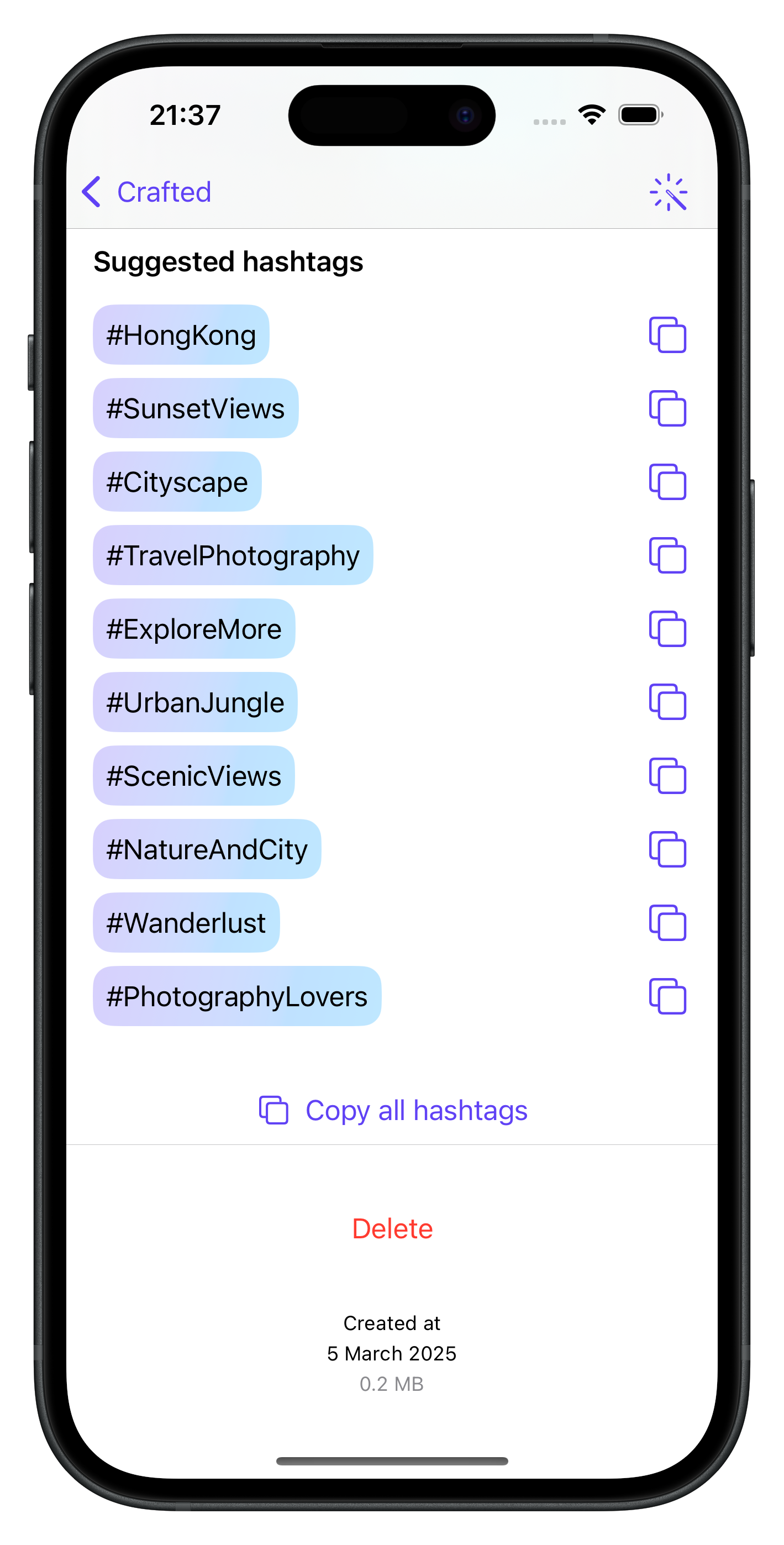 CraftCaption mockup showing copy and paste functionality