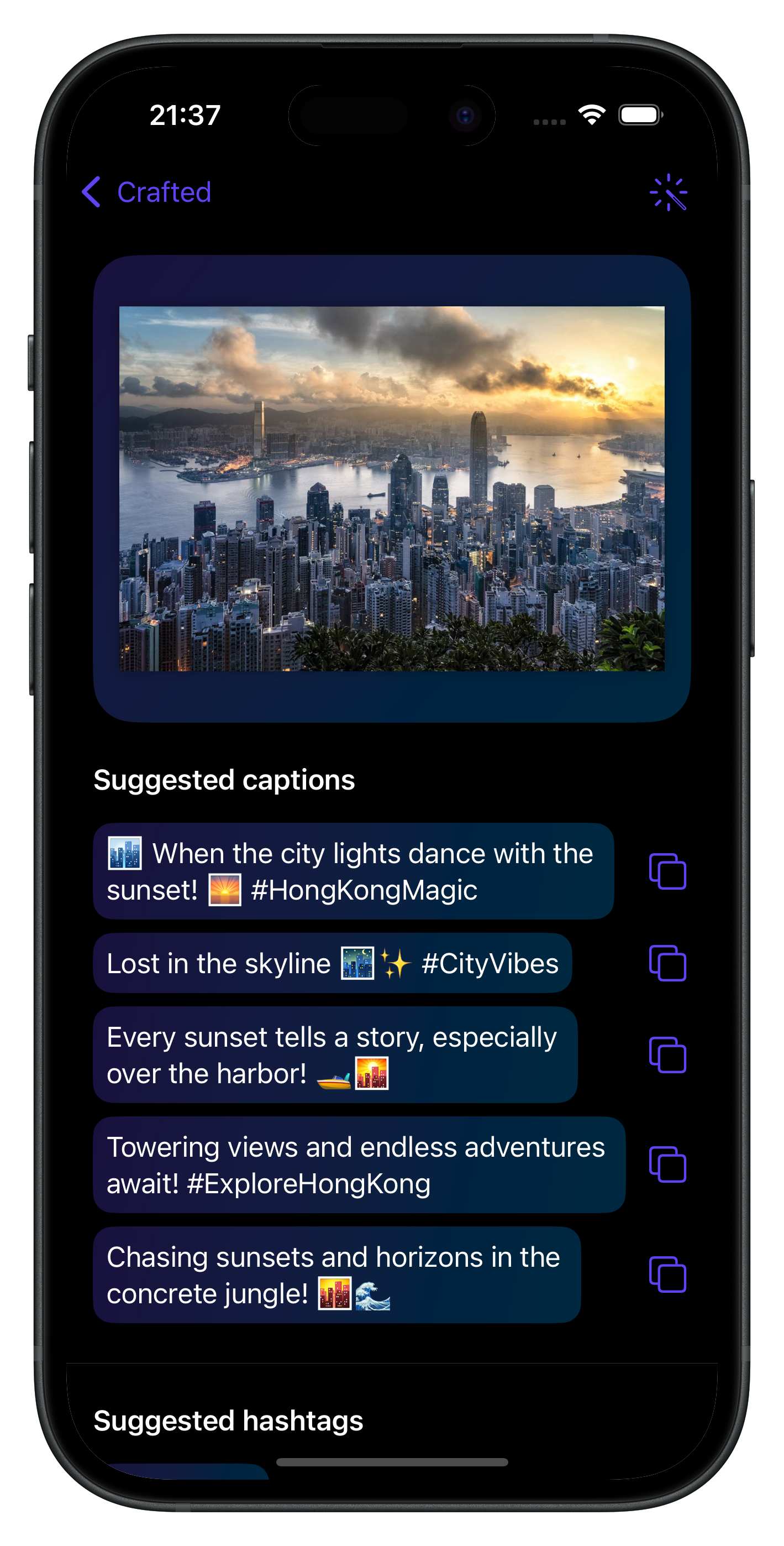 CraftCaption mockup showing caption and hashtag generation
